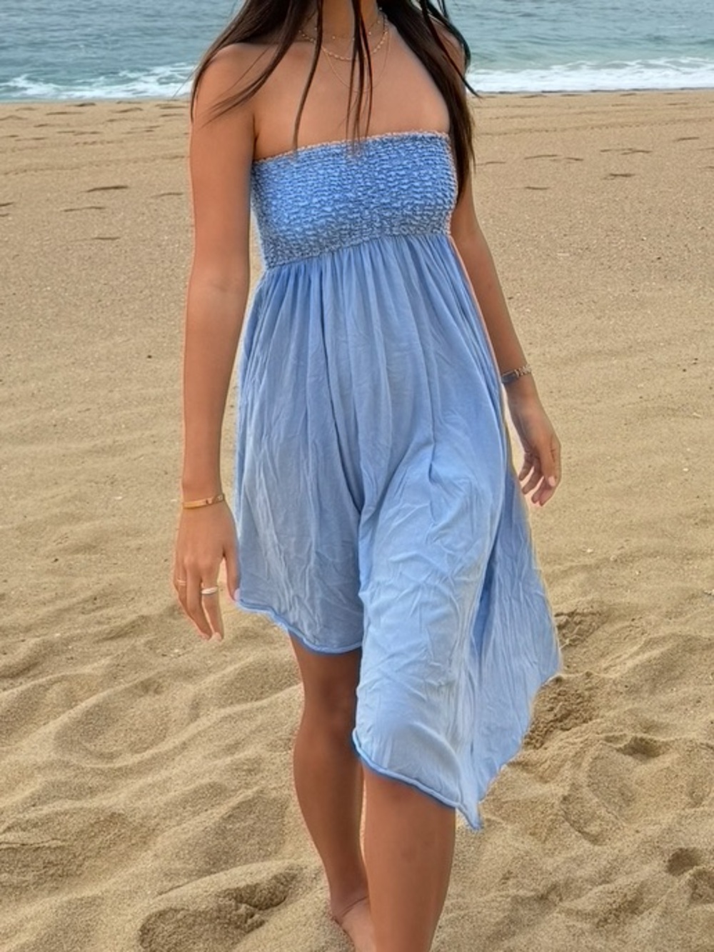 Urban Outfitters Light Blue Smocked Strapless Dress